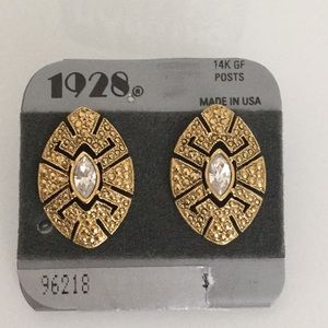 Vintage 1928 Brand Gold Tone w/Faux Crystal 14K Gold Filled Post Pierce Earrings